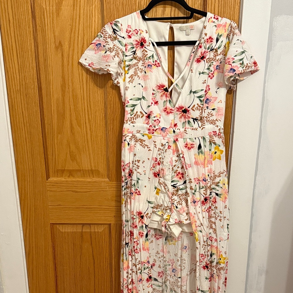 GB Girls Floral Maxi Dress in White and Pink
